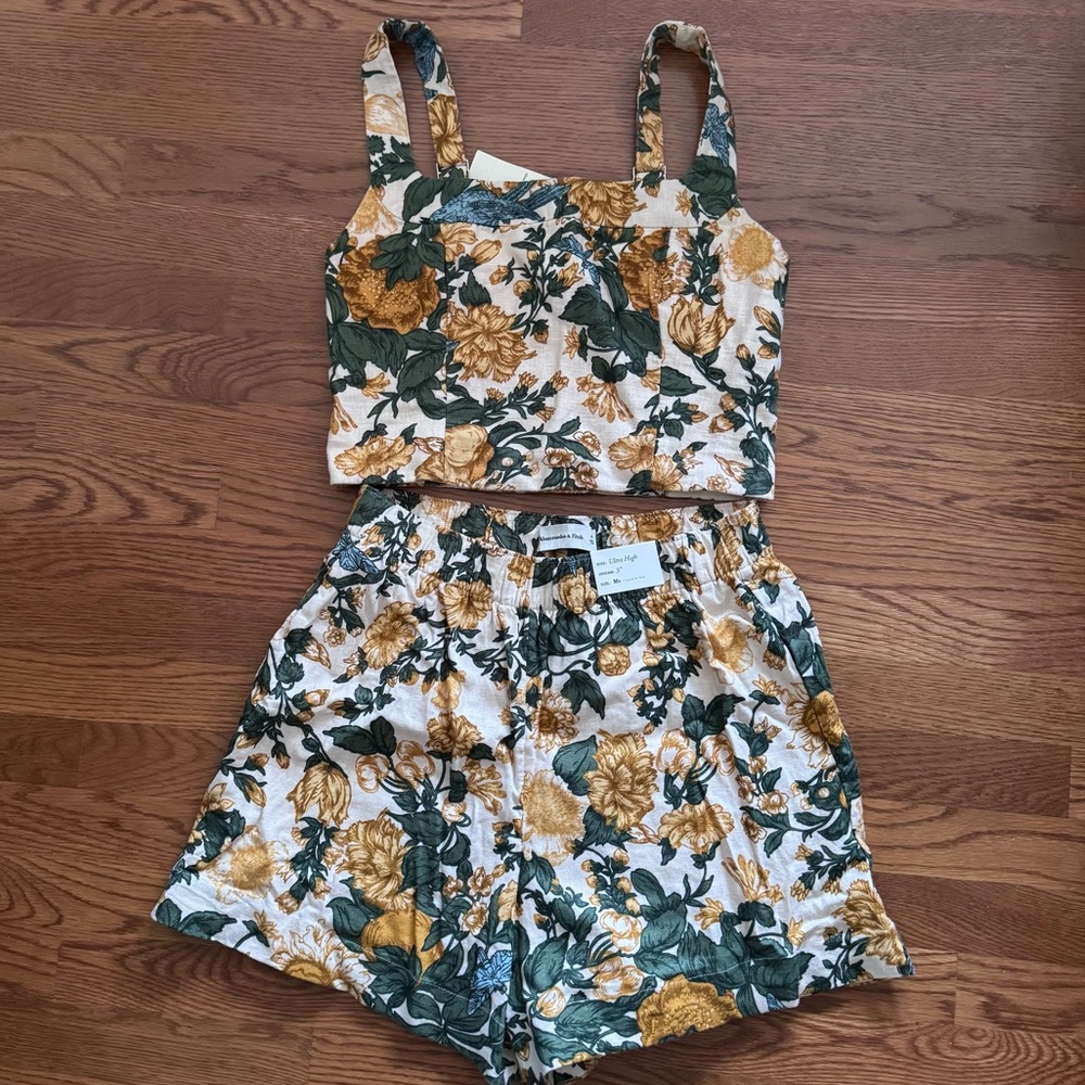 Abercrombie Floral Two-Piece Linen Top & Shorts Set